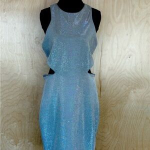 Express Sexy Iridescent Silver-Shimmer Cutout Bodycon Dress